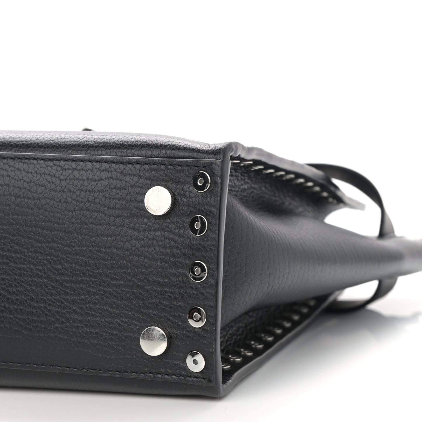 Grained Calfskin Attica Studded Chain Satchel Black