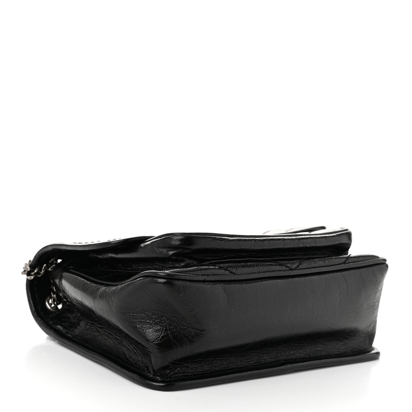 Crinkled Calfskin Matelasse Monogram Baby Niki Chain Satchel Black