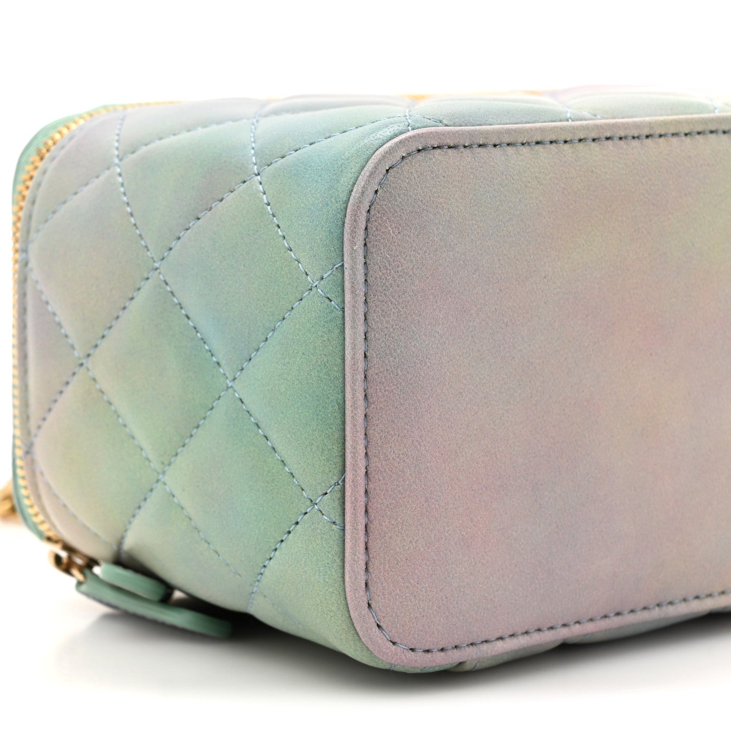 Chanel Lambskin Quilted Ombre Small Top Handle Vanity Case With Chain Blue Green 10 of 11