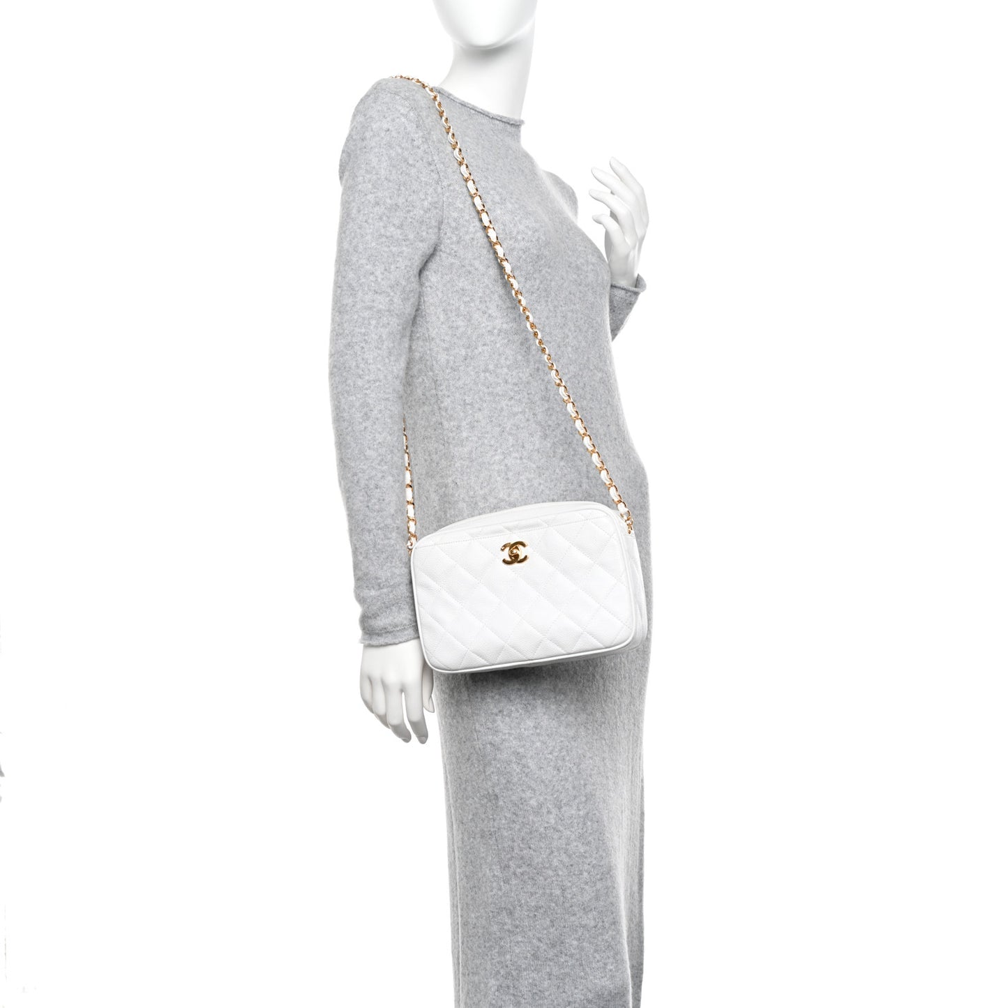 Caviar Quilted Camera Case White