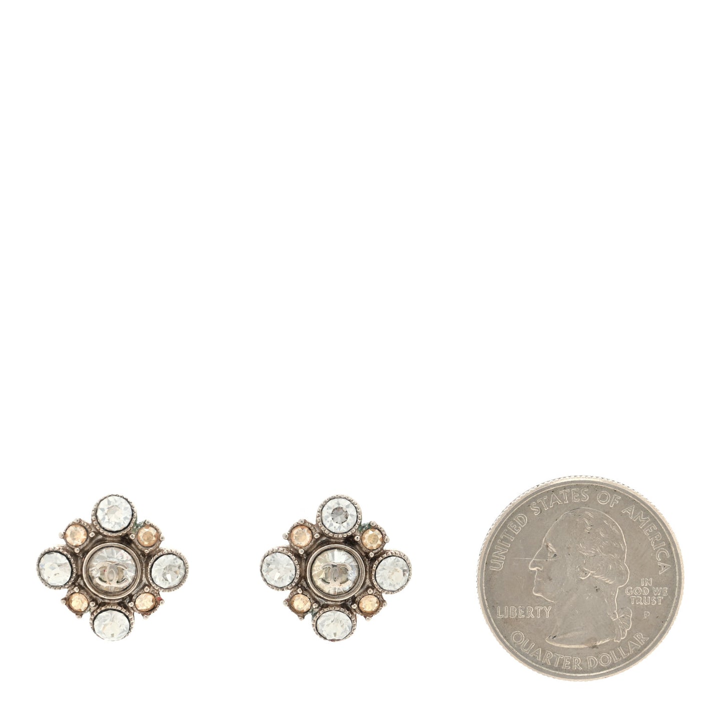 Crystal CC Flower Earrings Silver