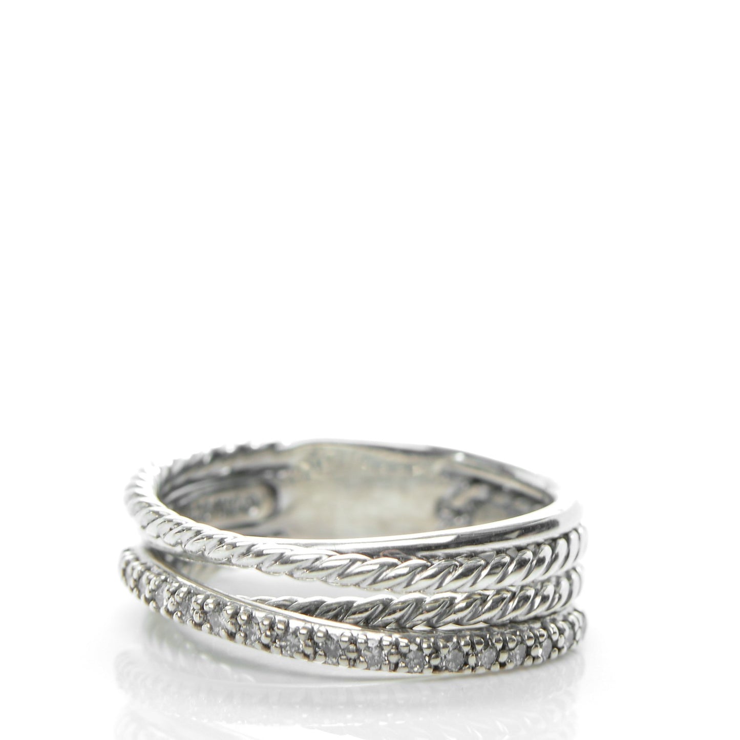 Sterling Silver Pave Diamond 7mm Crossover Ring 6.5