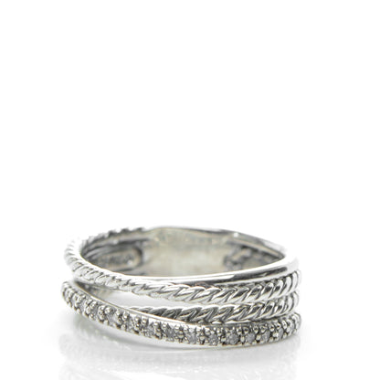 David Yurman Sterling Silver Pave Diamond 7mm Crossover Ring 6.5 1 of 5
