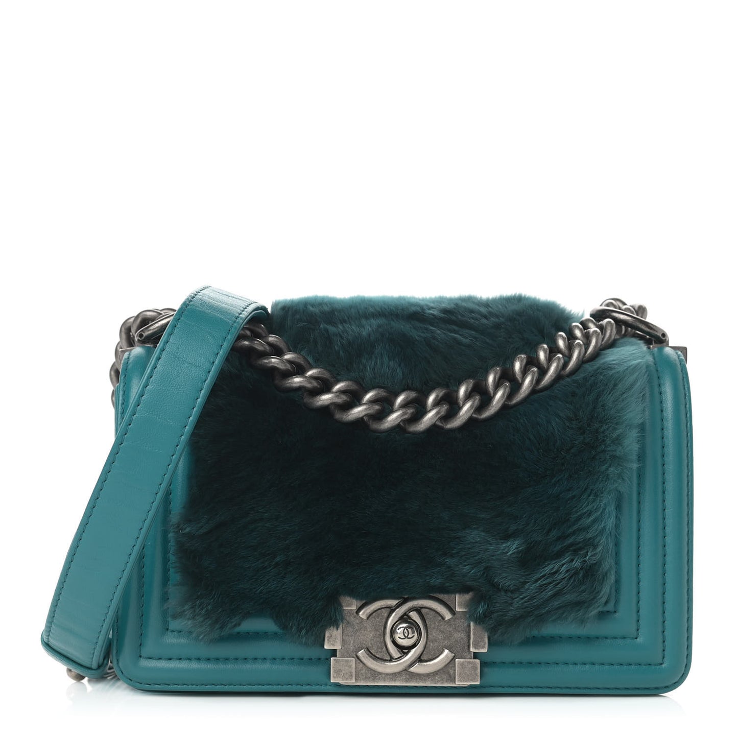 Orylag Rabbit Fur Calfskin Small Boy Flap Turquoise