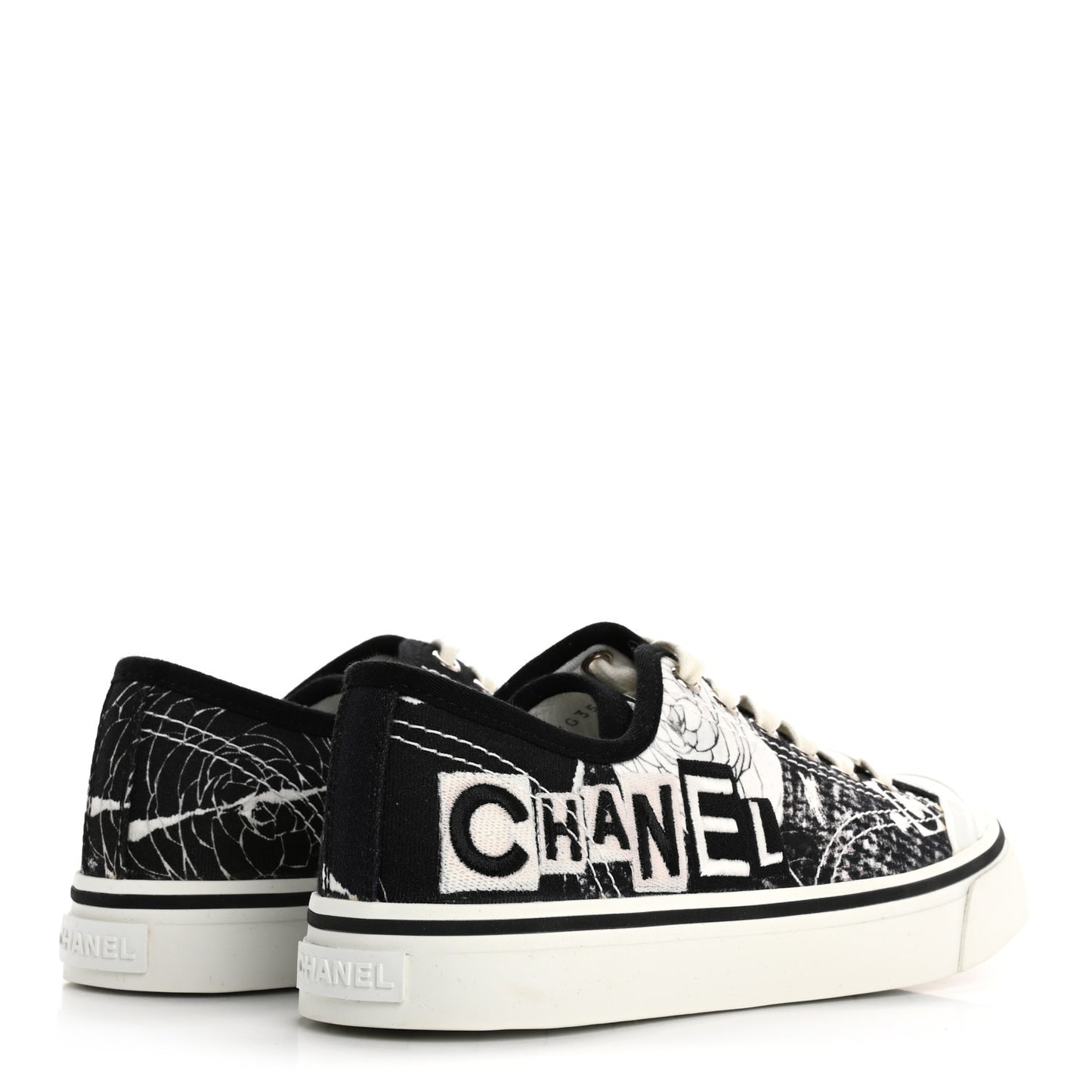 Printed Fabric Low Top Logo Sneakers 38.5 White Black