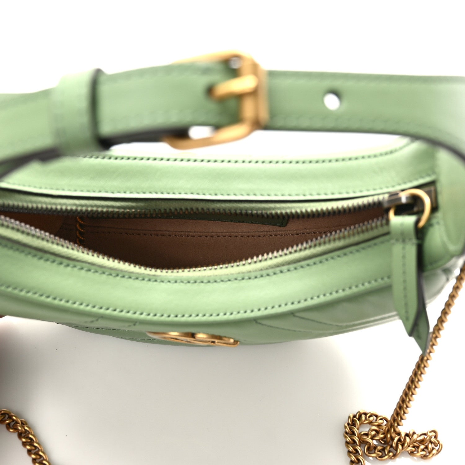 Gucci Calfskin Matelasse Chevron Mini GG Marmont Half Moon Hobo Salamander Green 5 of 9