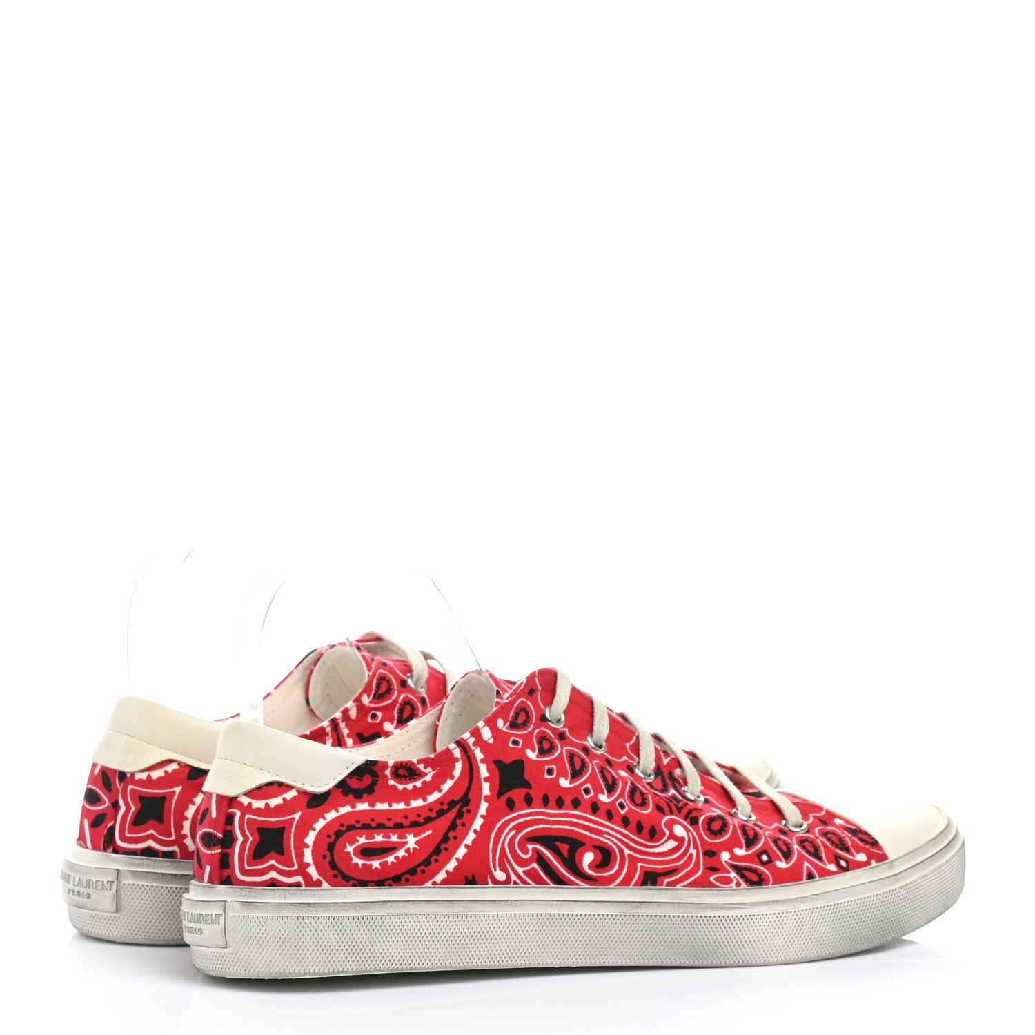 Saint Laurent Canvas Bandana Print Bedford Low Top Sneakers 43 Red 4 of 11