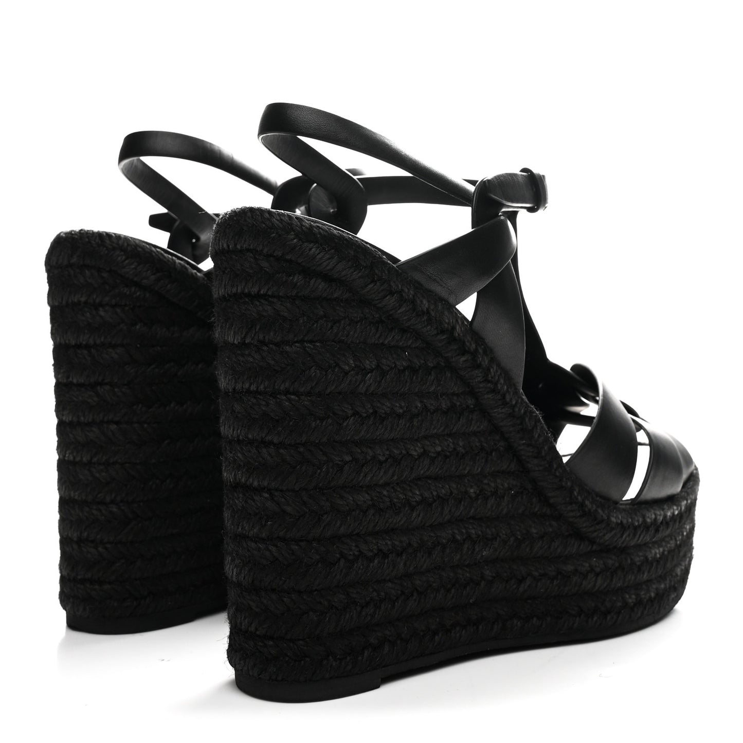 Calfskin Tribute 95 Platform Espadrille Wedge Sandals 40.5 Black