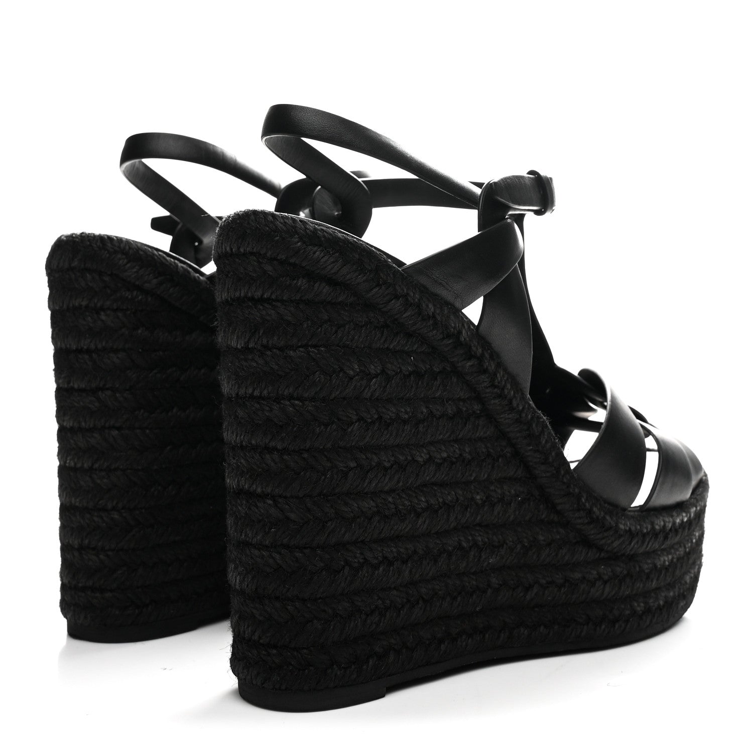 Saint Laurent Calfskin Tribute 95 Platform Espadrille Wedge Sandals 40.5 Black 5 of 8