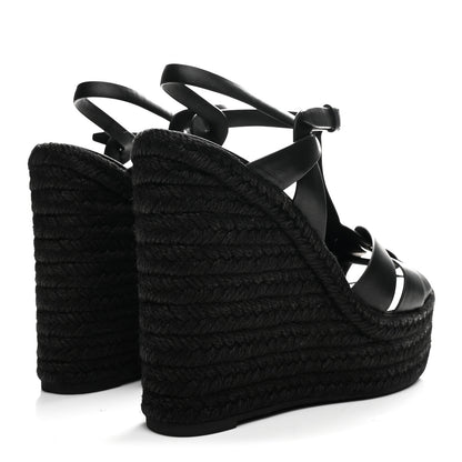 Saint Laurent Calfskin Tribute 95 Platform Espadrille Wedge Sandals 40.5 Black 5 of 8