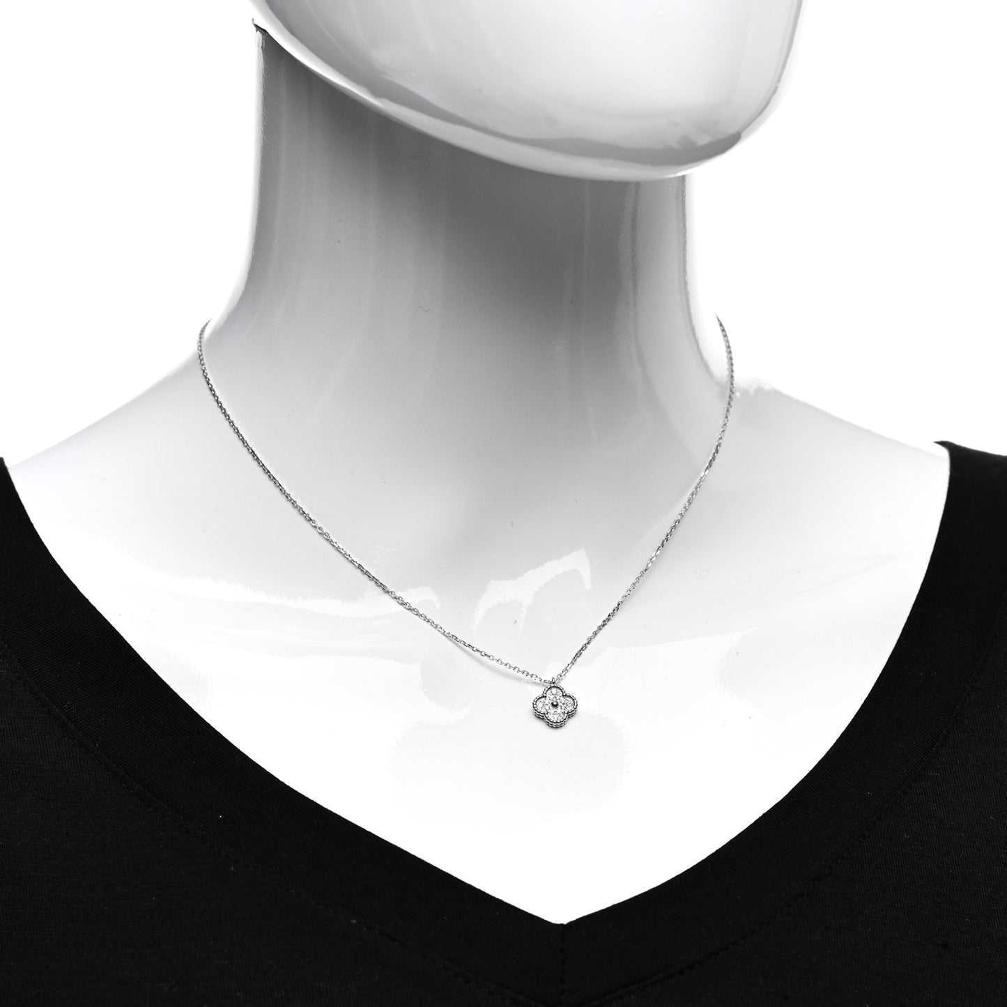 18K White Gold Diamond Sweet Alhambra Pendant Necklace