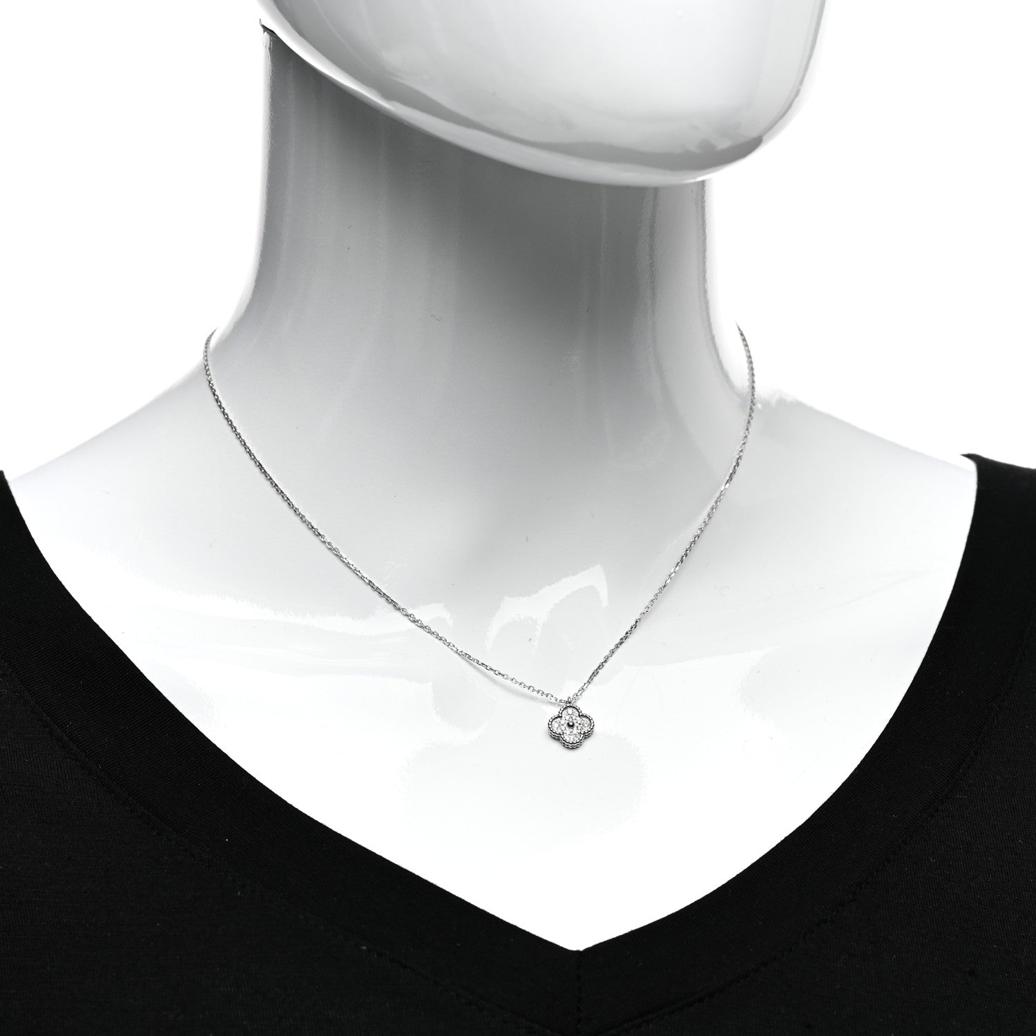 Van Cleef & Arpels 18K White Gold Diamond Sweet Alhambra Pendant Necklace 2 of 6