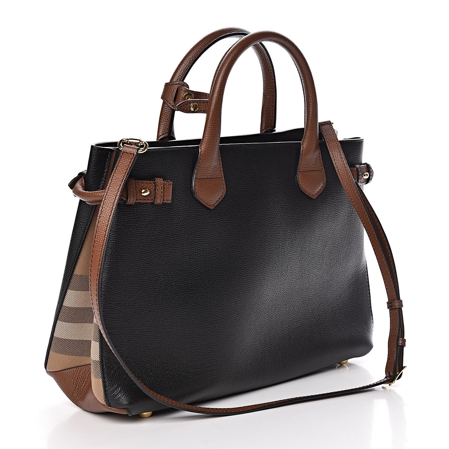 Grainy Calfskin House Check Two Tone Medium Banner Tote Black Brown