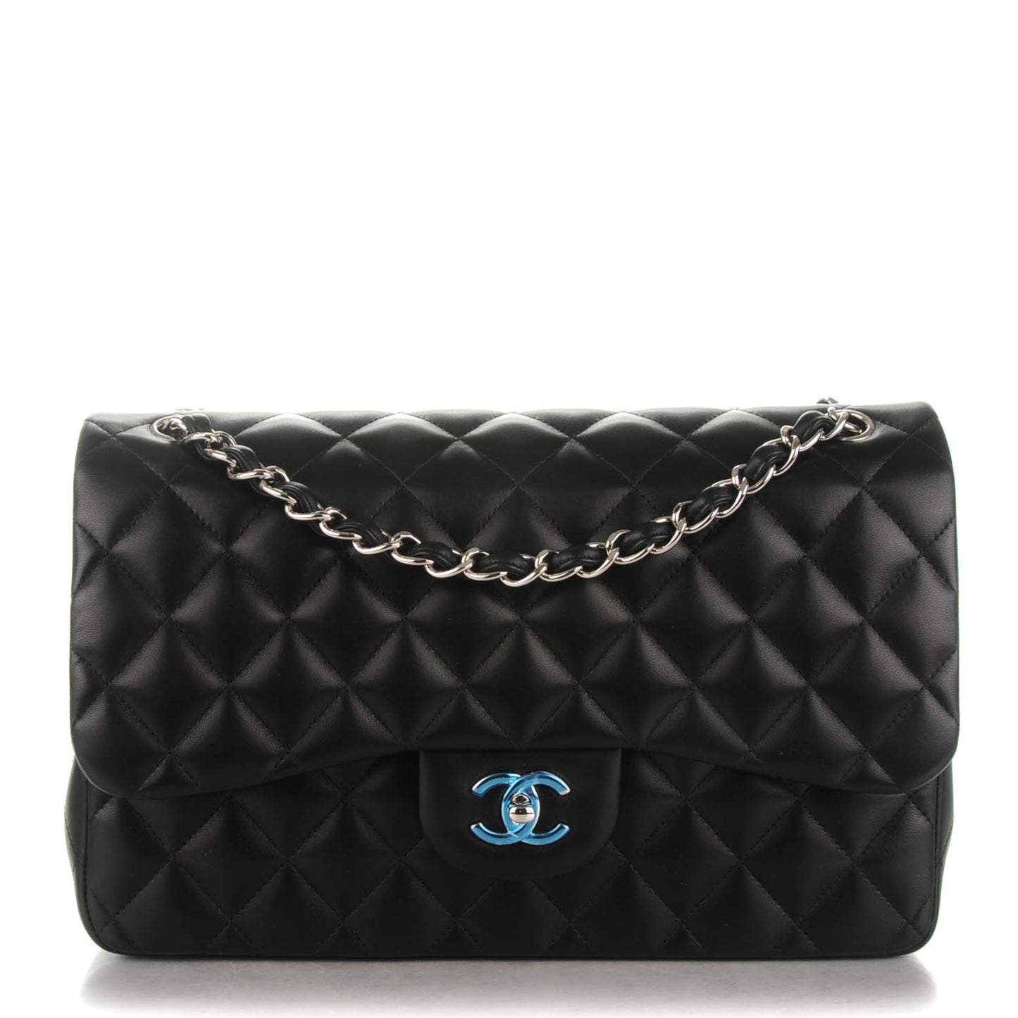 Lambskin Quilted Jumbo Double Flap Black