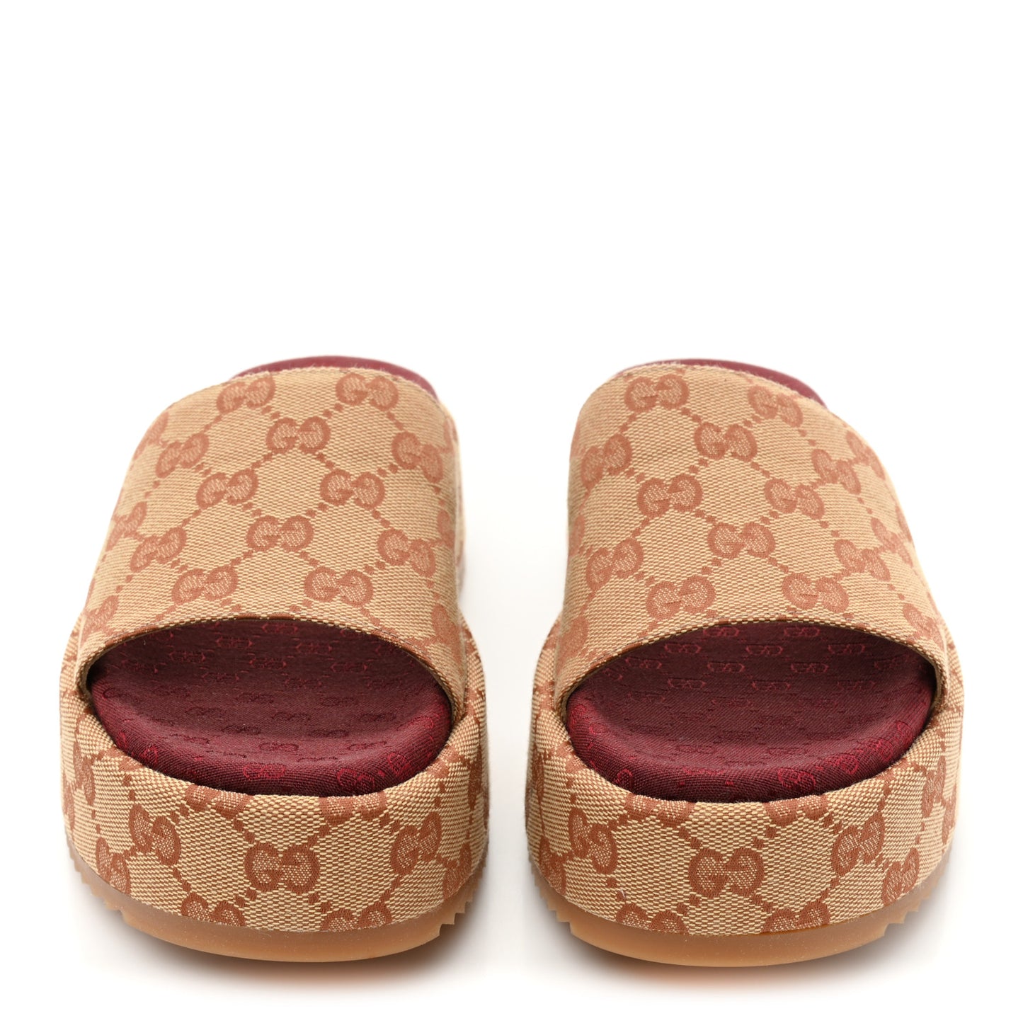 Canvas GG Monogram Angelina Platform Slide Sandals 36 Beige Ruggine
