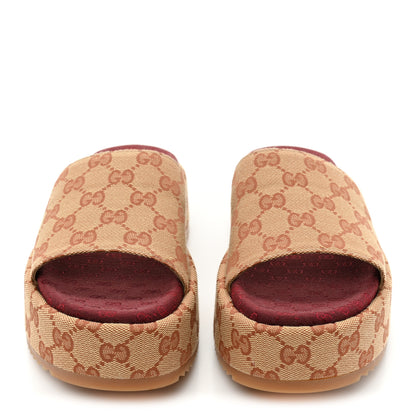 Gucci Canvas GG Monogram Angelina Platform Slide Sandals 36 Beige Ruggine 2 of 9