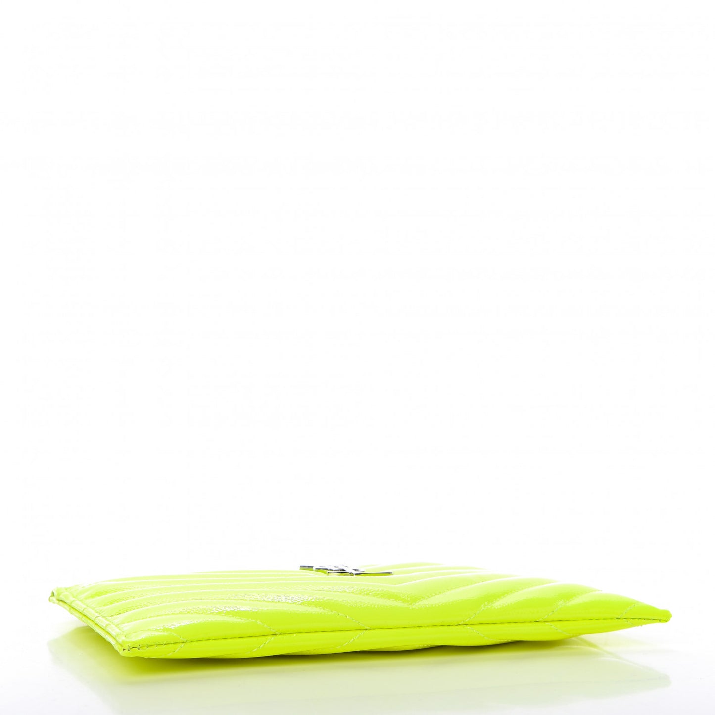 Patent Grain De Poudre Matelasse Chevron Monogram Bill Pouch Neon Yellow