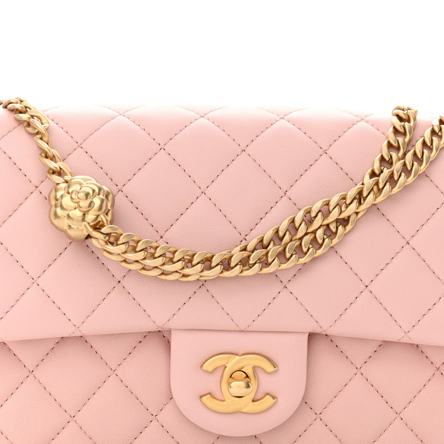 Lambskin Quilted Small Sweet Camellia Flap Light Pink
