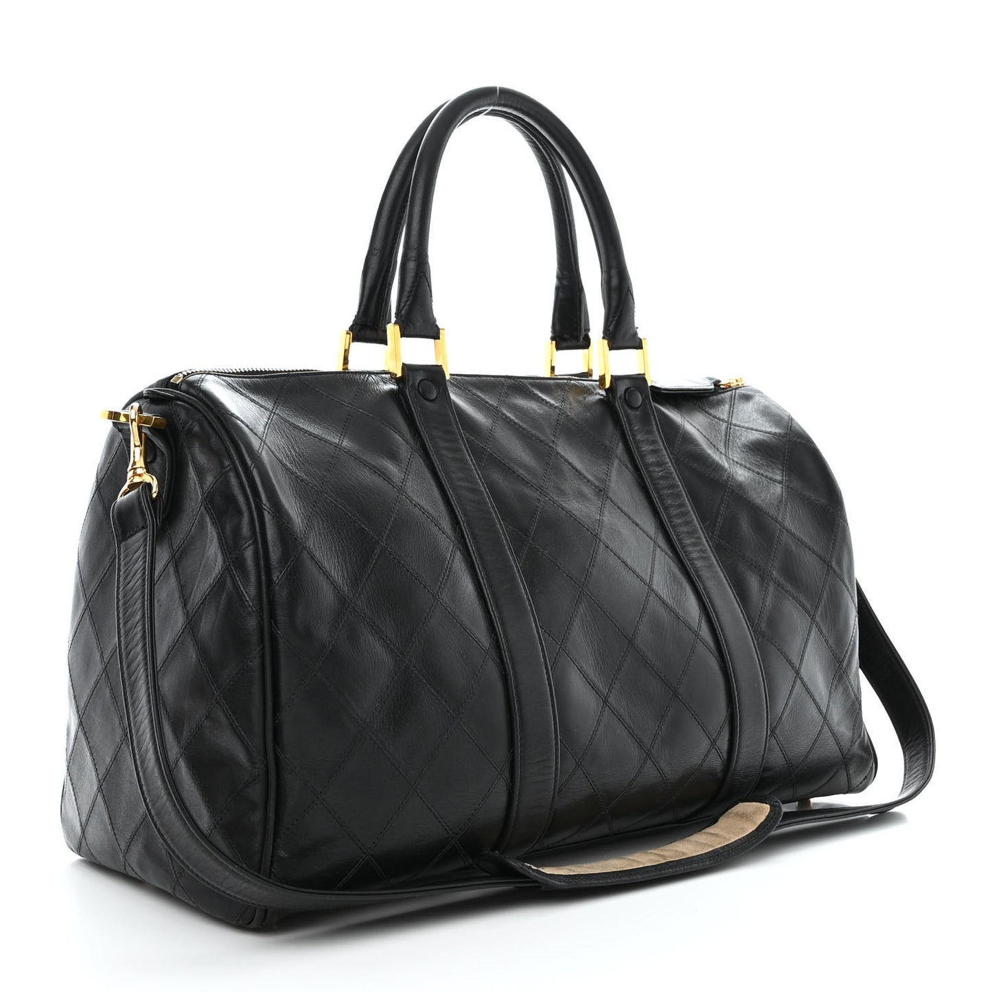 Calfskin Diamond Stitched Duffle Bag Black
