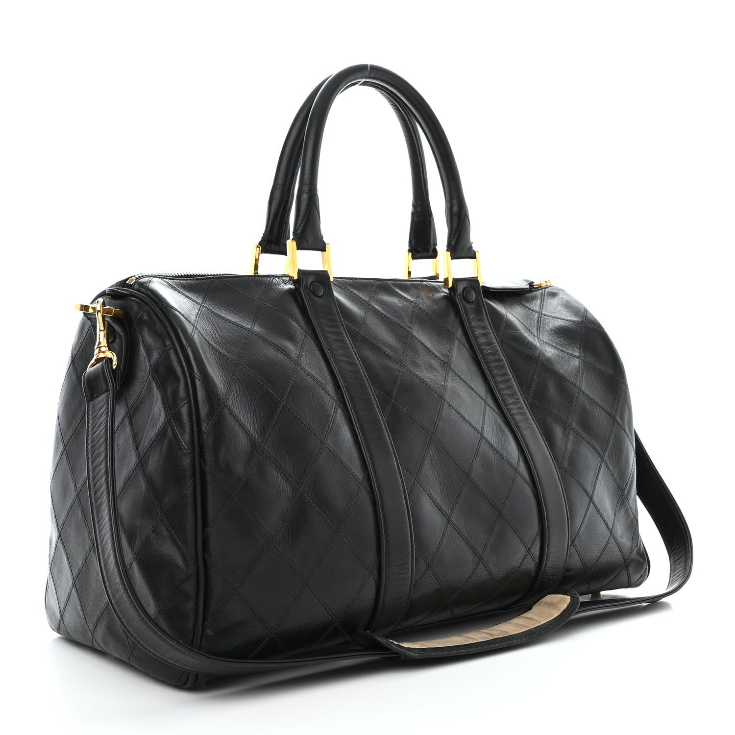 Chanel Calfskin Diamond Stitched Duffle Bag Black 3 of 11
