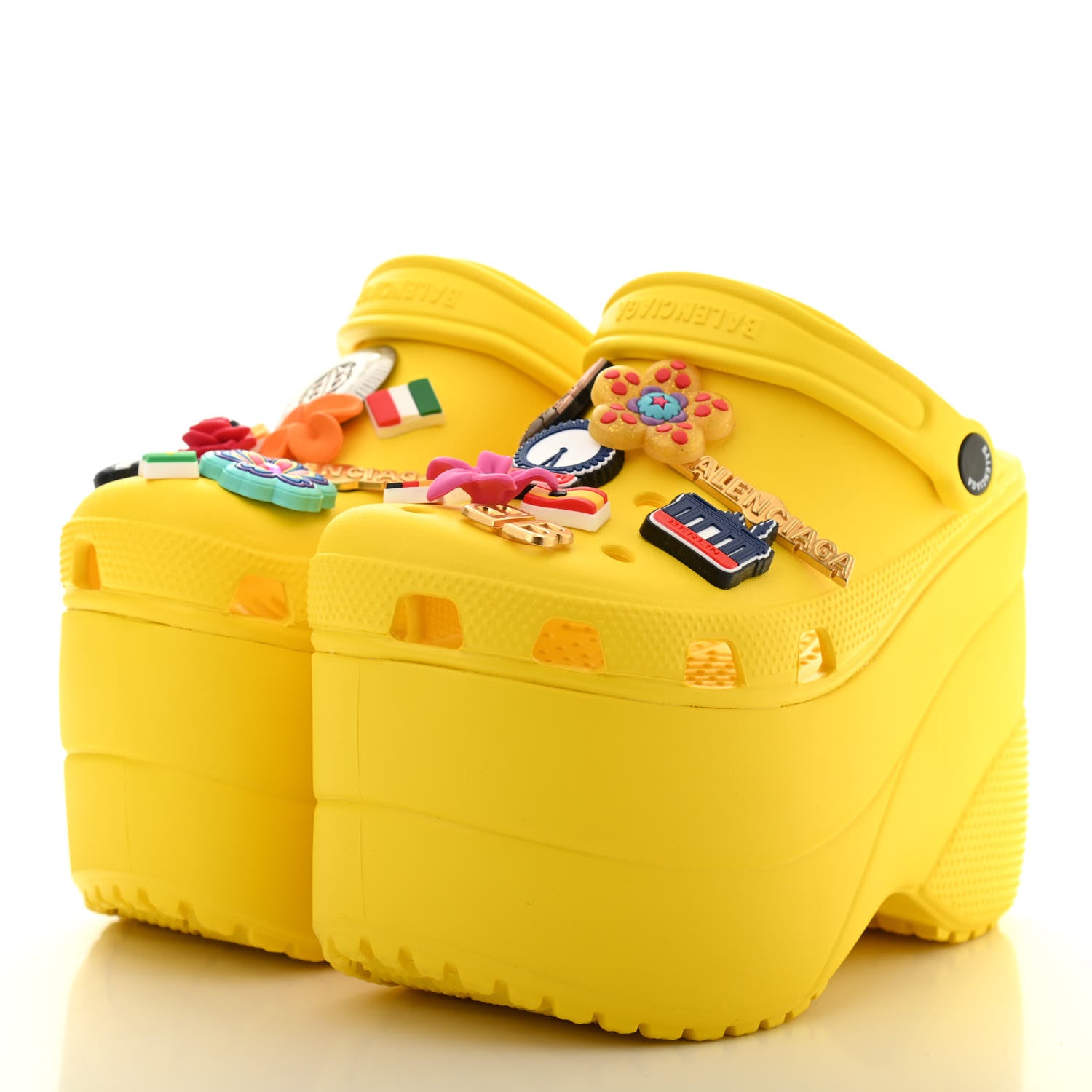 Balenciaga X CROCS Rubber Textured Womens Platform Sandals 37 Jaune Soleil 3 of 8
