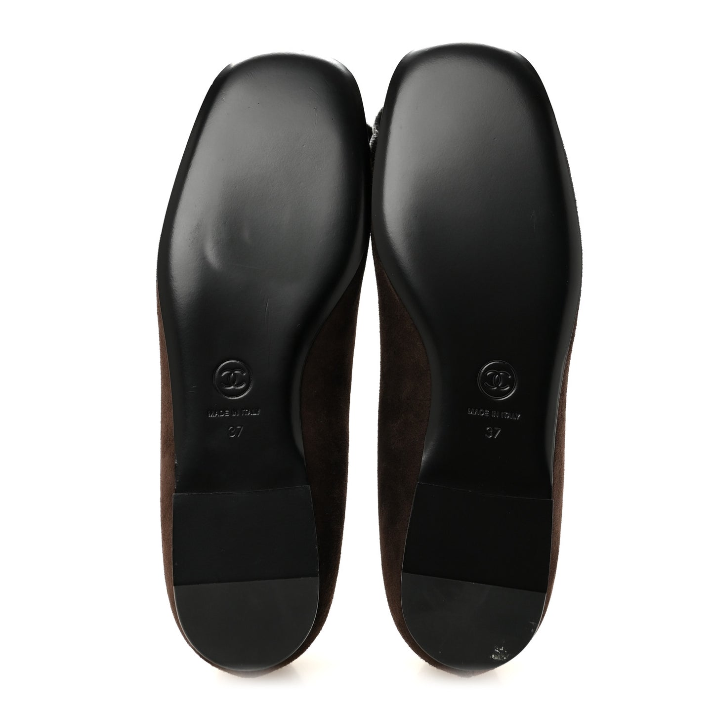 Suede Patent Cap Toe Camellia Ballerina Flats 37 Marron Gris
