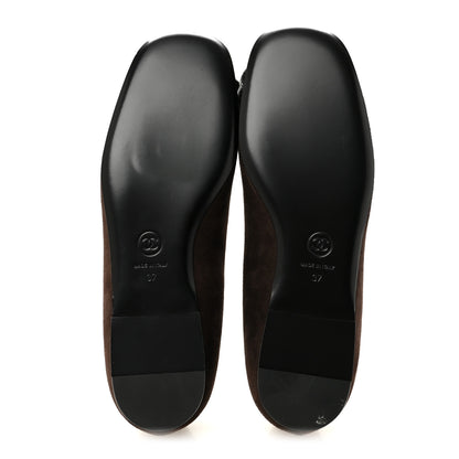 Chanel Suede Patent Cap Toe Camellia Ballerina Flats 37 Marron Gris 6 of 9