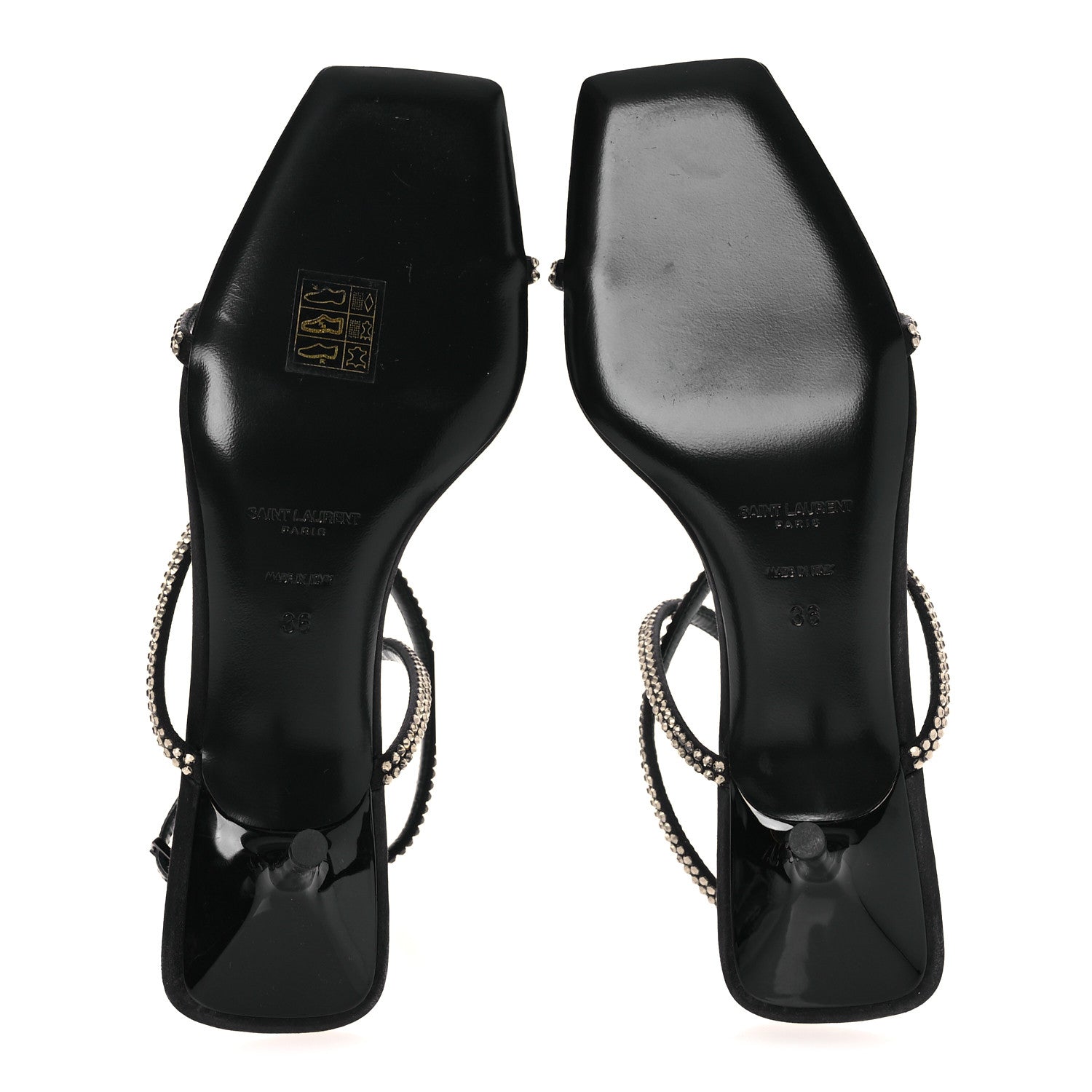 Saint Laurent Crepe Satin Strass Baliqua 55 Ankle Strap Sandals 36 Black Greige 7 of 11