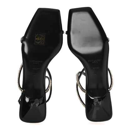 Saint Laurent Crepe Satin Strass Baliqua 55 Ankle Strap Sandals 36 Black Greige 7 of 11