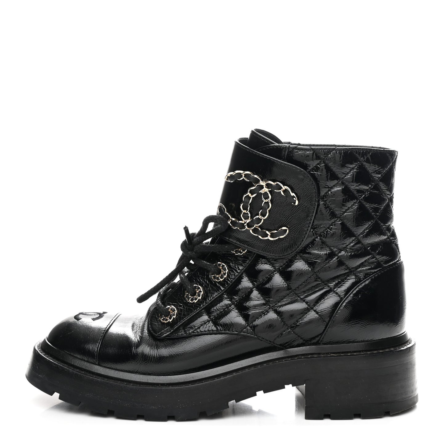 Shiny Goatskin Calfskin Quilted Lace Up Combat Boots 37 Black