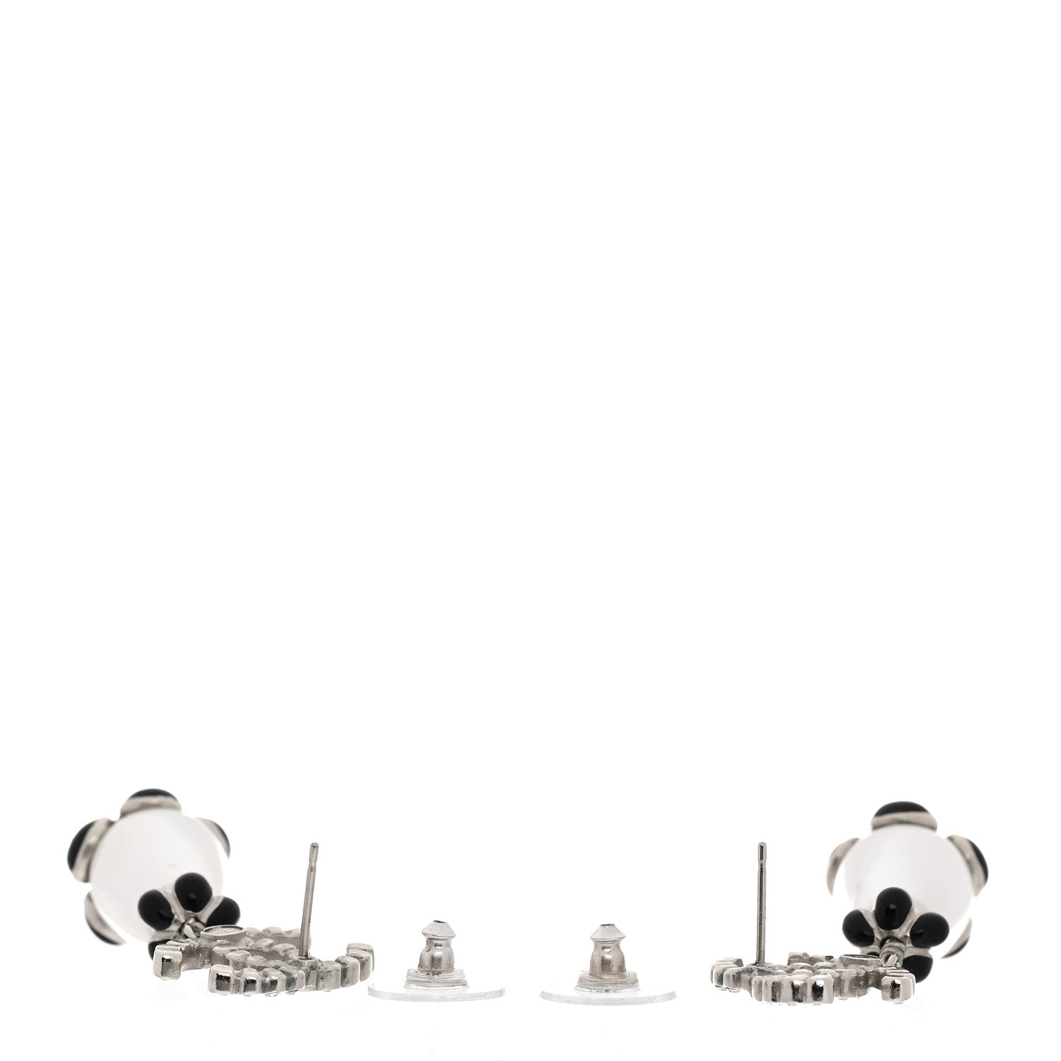 Chanel Pearl Crystal Enamel CC Flower Drop Earrings Gold Black 3 of 5