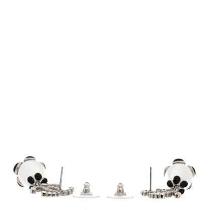 Chanel Pearl Crystal Enamel CC Flower Drop Earrings Gold Black 3 of 5
