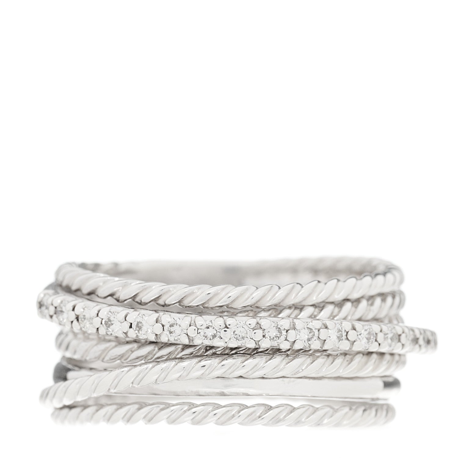 David Yurman Sterling Silver Diamond 11mm Wide Crossover Cable Ring 55 7.25 1 of 4