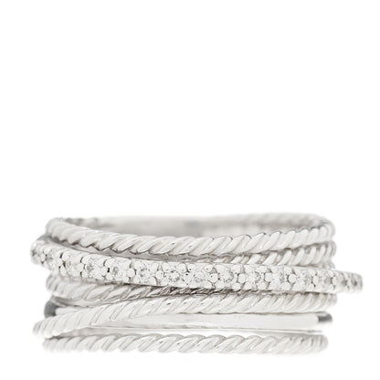David Yurman Sterling Silver Diamond 11mm Wide Crossover Cable Ring 55 7.25 1 of 4