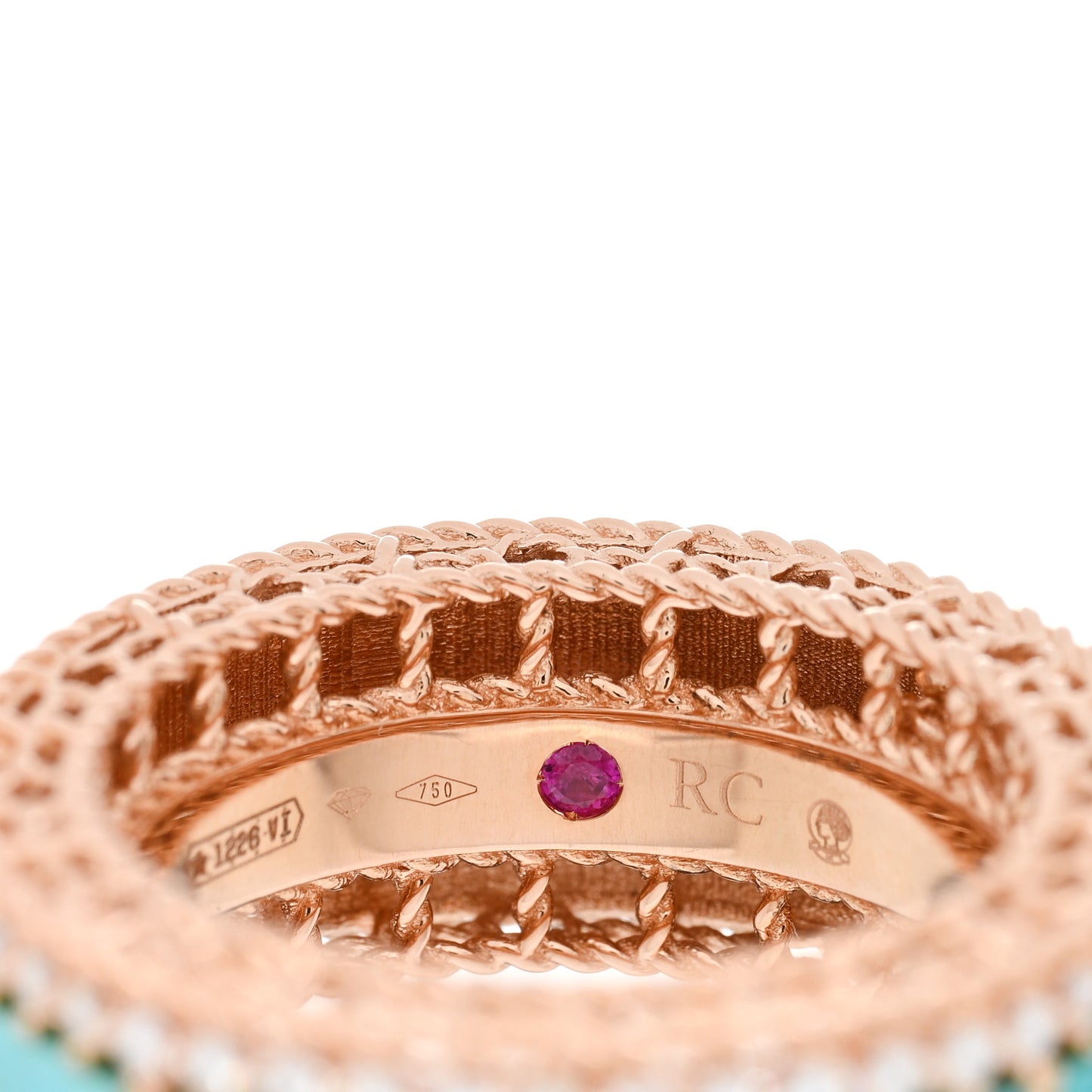 18K Rose Gold Diamond Turquoise Art Deco Ring 54 6.75