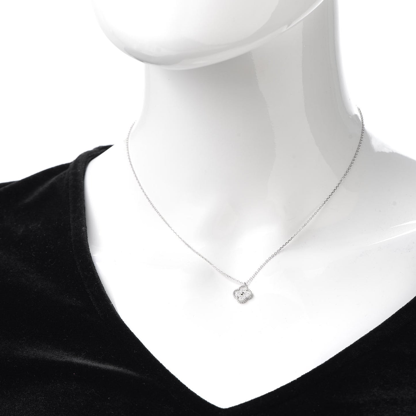 18K White Gold Diamond Sweet Alhambra Pendant Necklace
