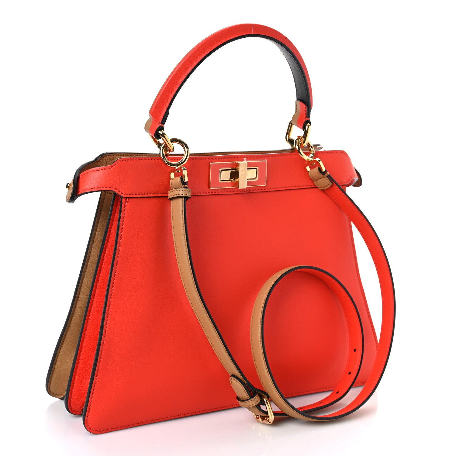 Fendi Vitello Seta Nappa Plexiglass Bi-Color Medium Peekaboo I SEE U Satchel Miele Scuro Tulipano 4 of 9