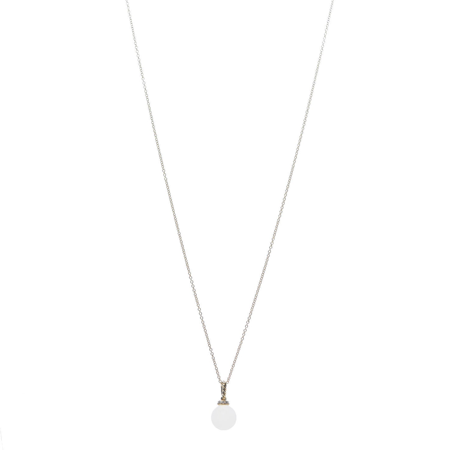18K Yellow Gold White Moonstone 9mm Diamond Solari Pendant Necklace
