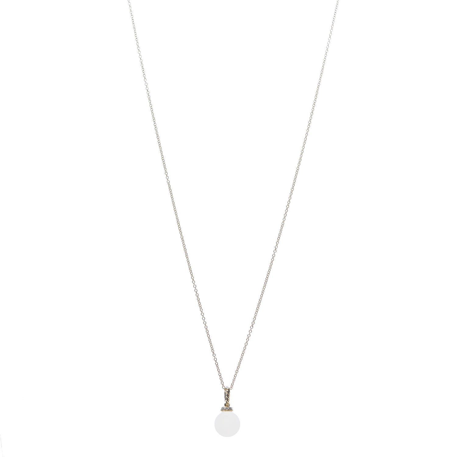 David Yurman 18K Yellow Gold White Moonstone 9mm Diamond Solari Pendant Necklace 1 of 5