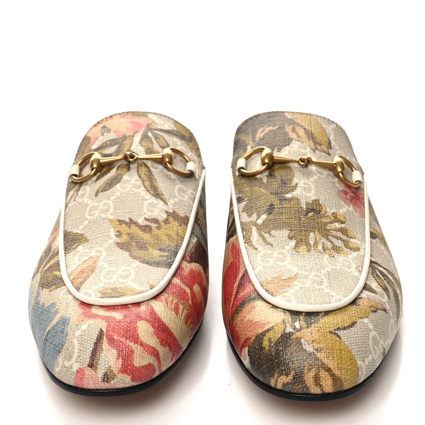 GG Supreme Monogram Malaga Kid Water Flora Womens Princetown Slippers 39 Beige White Multicolor Mystic White