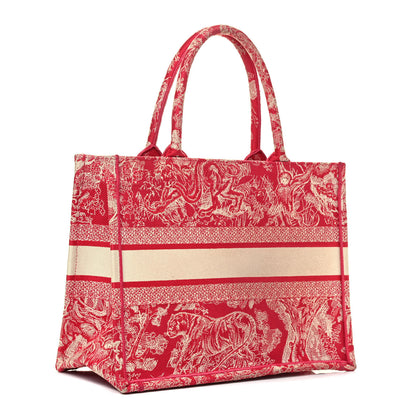 Christian Dior Canvas Embroidered Medium Toile De Jouy Reverse Book Tote Fuchsia 2 of 4