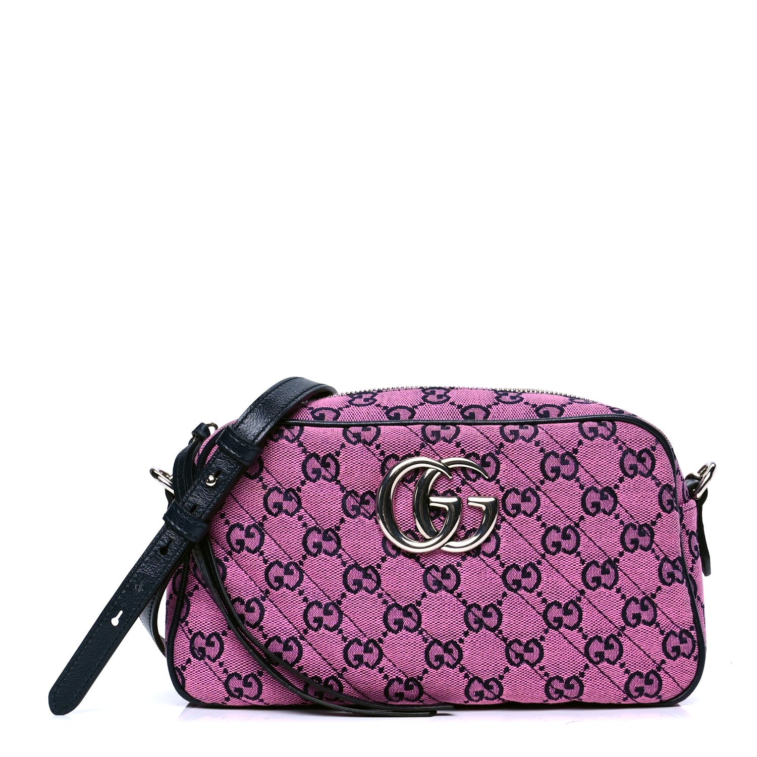 Gucci Monogram Multicolor Matelasse Diagonal Small GG Marmont Chain Shoulder Bag Pink Blue 1 of 4
