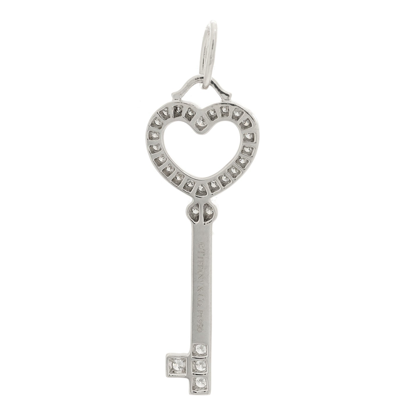 Platinum 18K White Gold Diamond Mini Heart Key Pendant