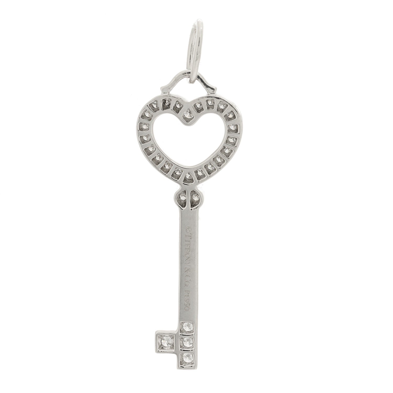 Tiffany Platinum 18K White Gold Diamond Mini Heart Key Pendant 4 of 5