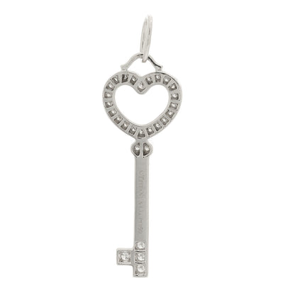 Tiffany Platinum 18K White Gold Diamond Mini Heart Key Pendant 4 of 5