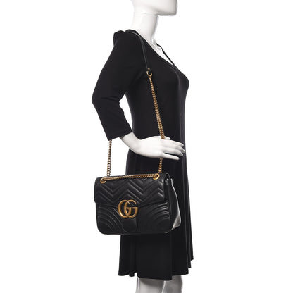 Gucci Calfskin Matelasse Medium GG Marmont Shoulder Bag Black 2 of 6