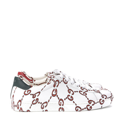 Gucci Calfskin GucciGhost Print Mens Ace Sneakers 8 White Hibiscus Red 4 of 10