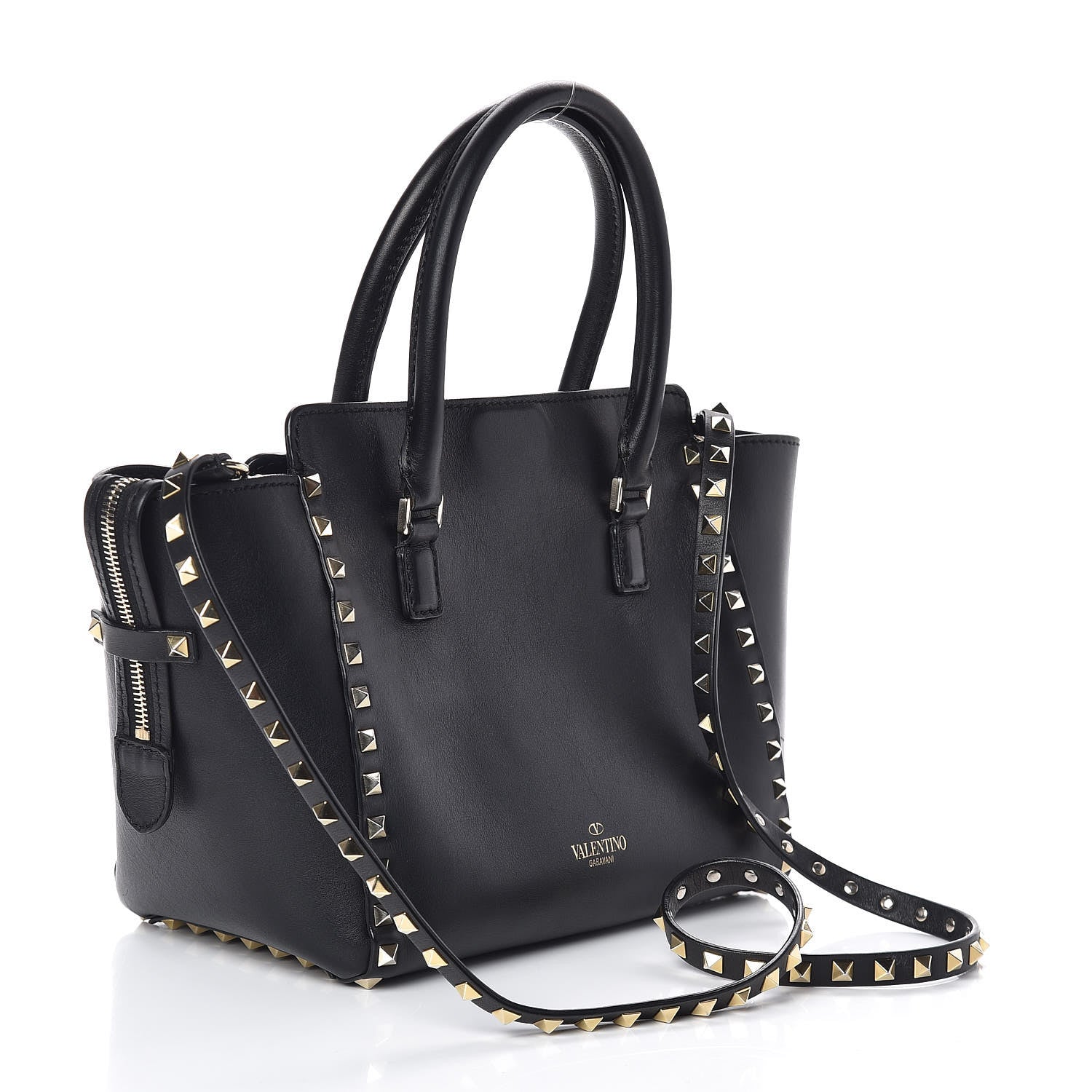 Valentino Garavani Vitello Small Rockstud Double Handle Tote Black 3 of 8