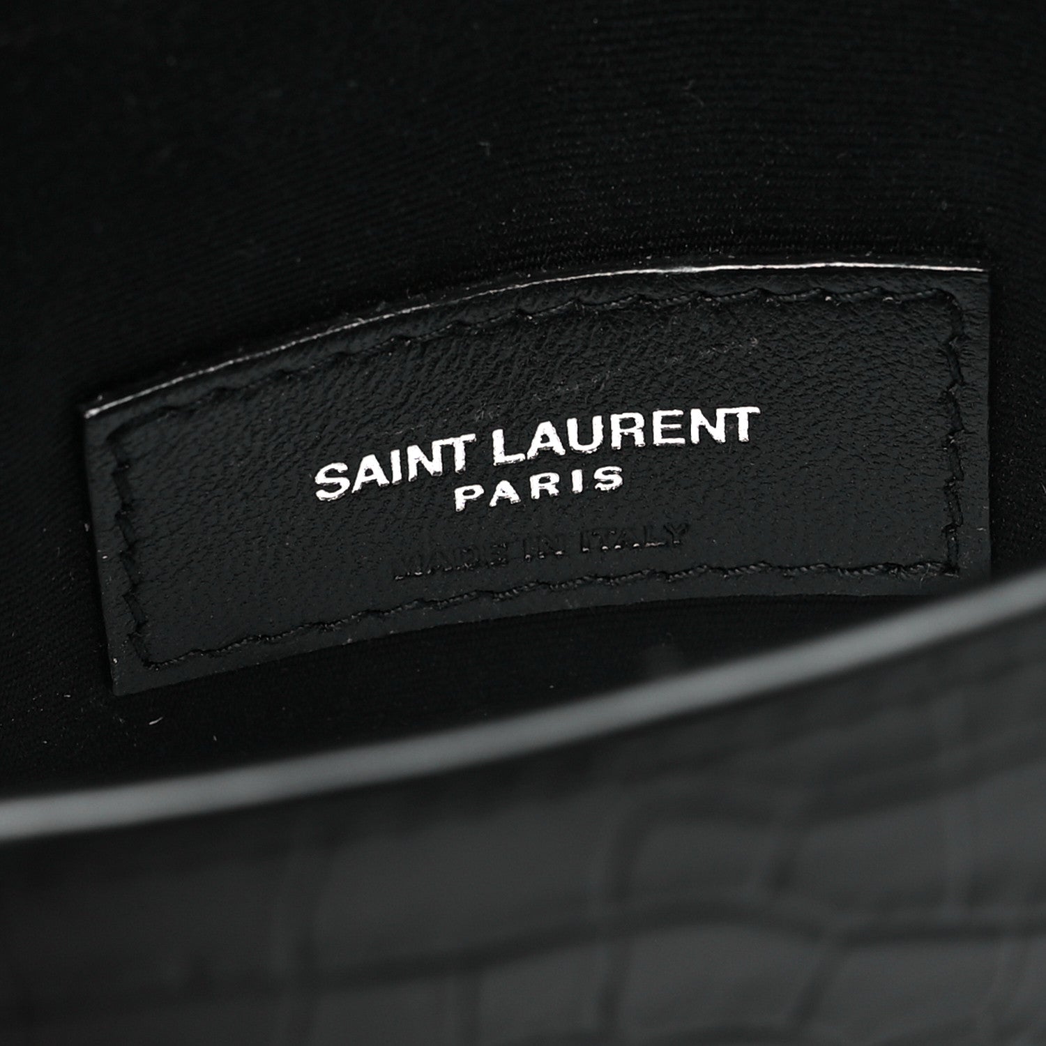 Saint Laurent Calfskin Crocodile Embossed Monogram Uptown Baby Pouch Black 5 of 6