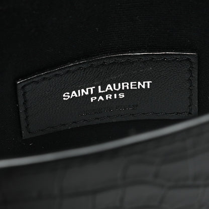Saint Laurent Calfskin Crocodile Embossed Monogram Uptown Baby Pouch Black 5 of 6